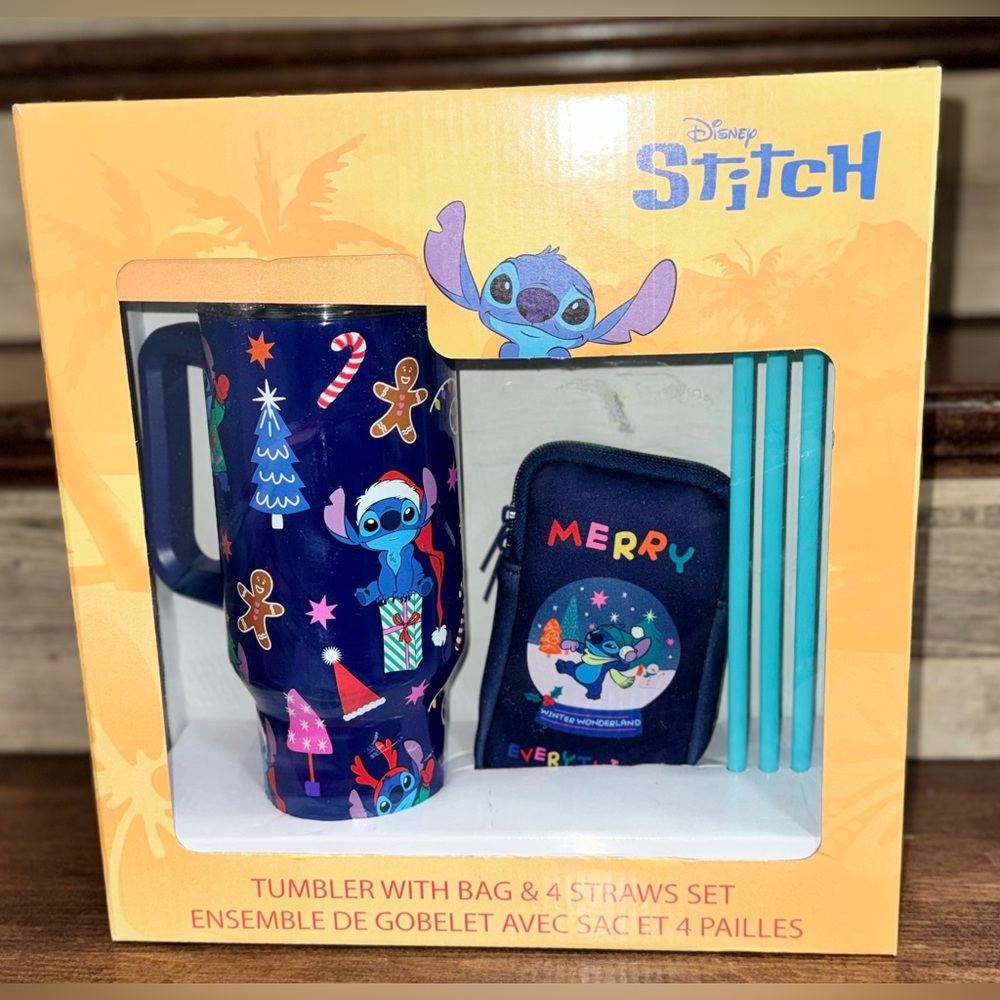 Cute 🥰 Stitch Tumbler with Bag & 4 Straws set Christmas Holiday Gift 🎁